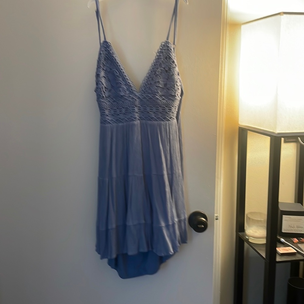 Light blue crochet top mini dress